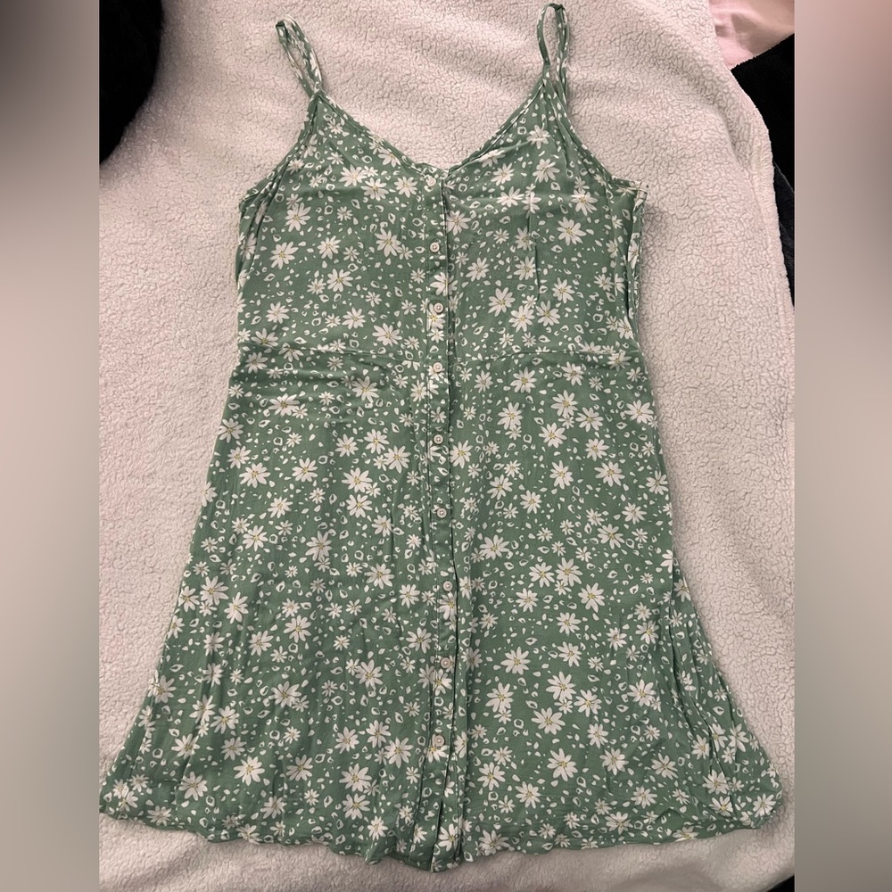 Aerie Green Daisy Floral Button Sundress